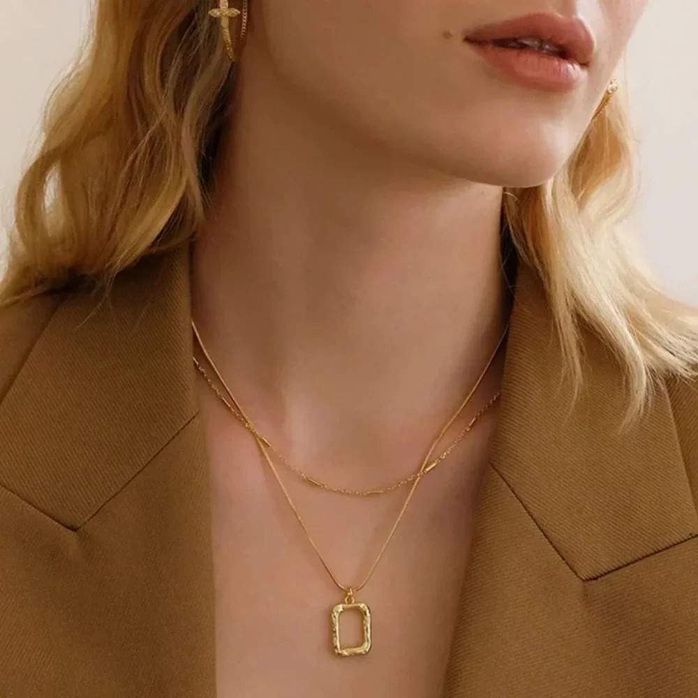 NEW Gold Snakechain & Rectangle Abstract Irregular Layered Necklace